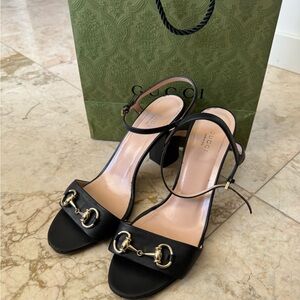 Gucci Black Leather Heeled Sandals